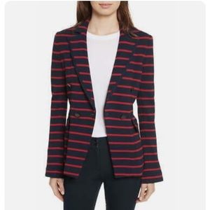 VERONICA BEARD Navy Blue Red Stripe Stretch Knit FONTANA Blazer Jacket L 12/14